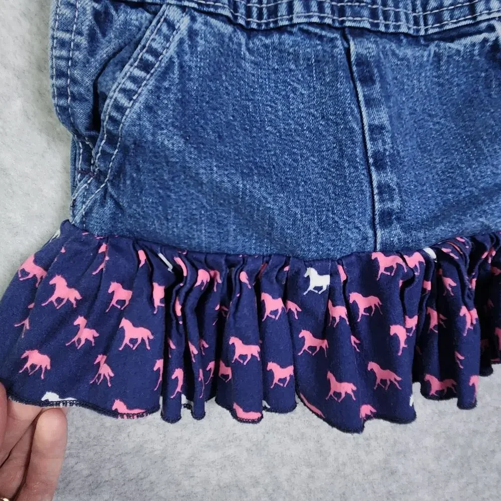 VTG Oshkosh Bib Overalls Jumper Dress Vestbak Toddler 18mo Horses Country Cotton